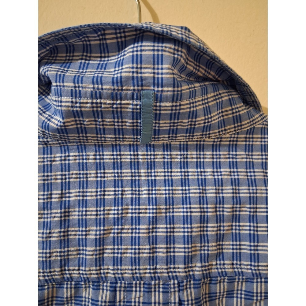 Zegna Sport Mens Blue White Plaid Long Sleeve Button Down Shirt Size Large - Picture 7 of 7